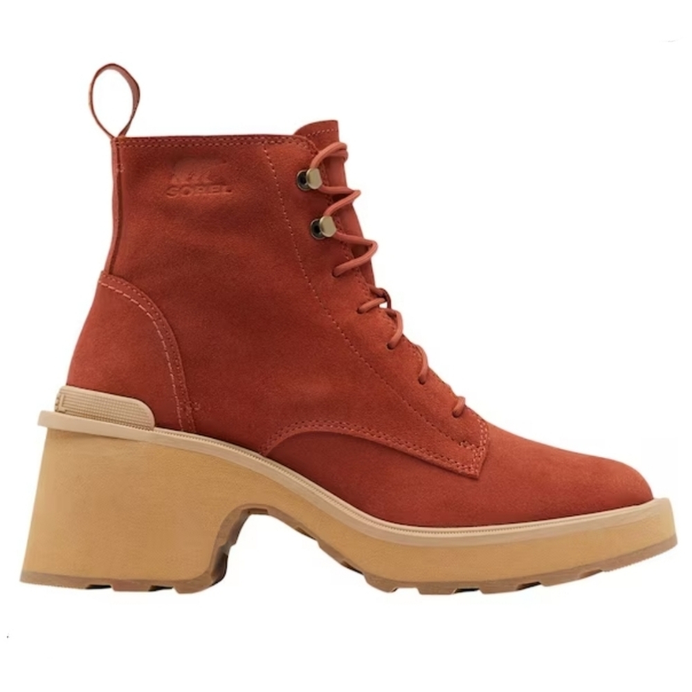 SOREL Hi-Line Heel Lace Up Waterproof Boots Red Tawny Buff Womens Size 8 NIB NEW